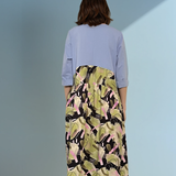 Rochie largă cu print la poale și mânecă 3/4 bleu 