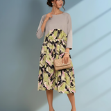 Rochie largă cu print la poale și mânecă 3/4 gri 