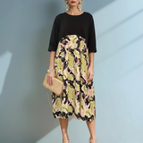 Rochie largă cu print la poale și mânecă 3/4 negru 