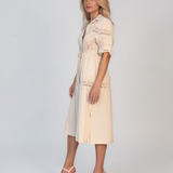 Rochie largă cu șiret în talie și broderie crem PR998