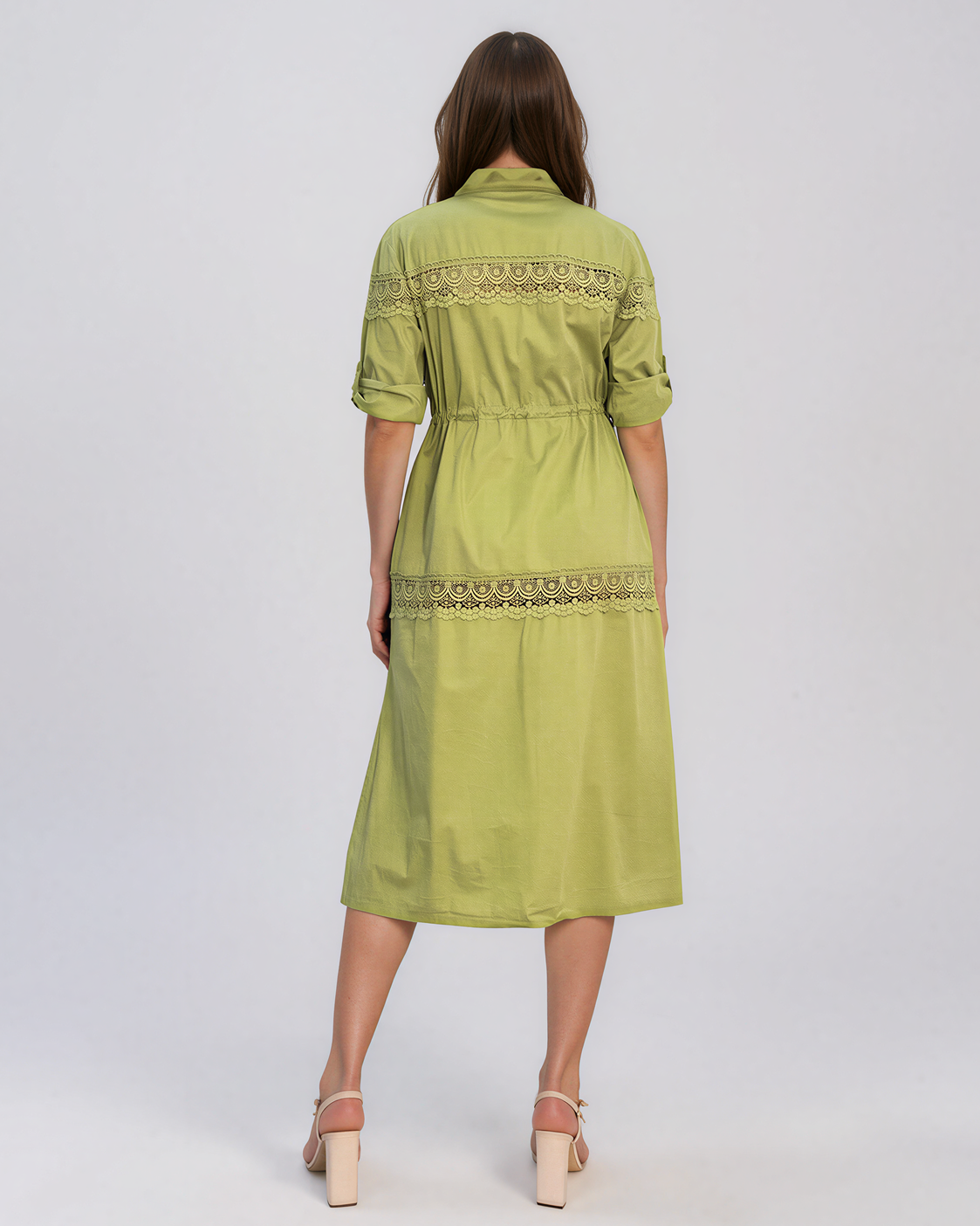 Rochie largă cu șiret în talie și broderie vernil PR998