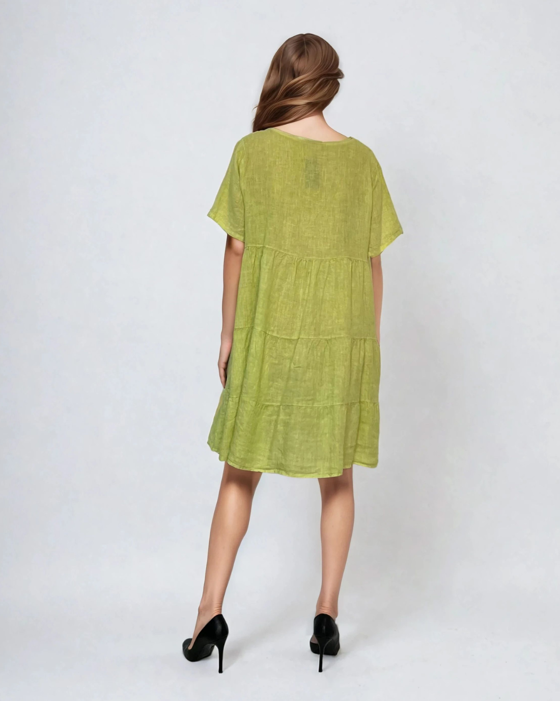 Rochie largă din in tip baby doll vernil 