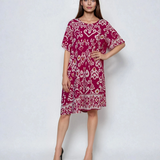 Rochie largă din vâscoză cu print oriental ciclam 