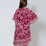 Rochie largă din vâscoză cu print oriental ciclam 