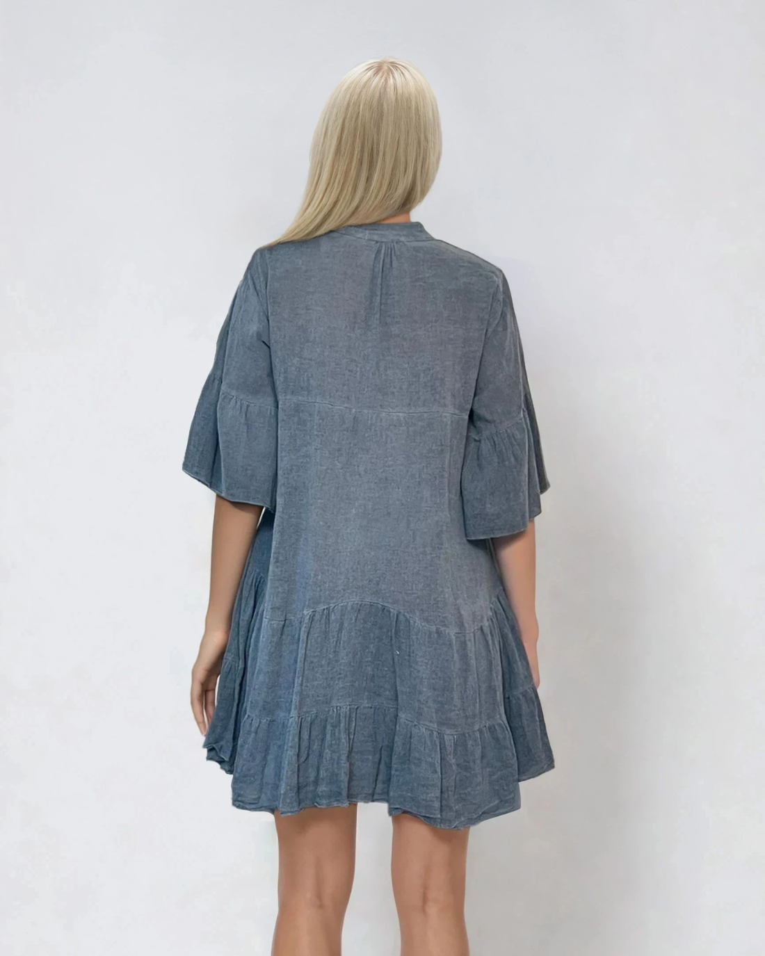 Rochie lejeră babydoll cu mânecă clopot bleumarin 