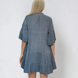 Rochie lejeră babydoll cu mânecă clopot bleumarin 