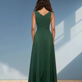 Rochie lungă cu decolteu în V verde 