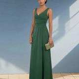 Rochie lungă cu decolteu în V verde 