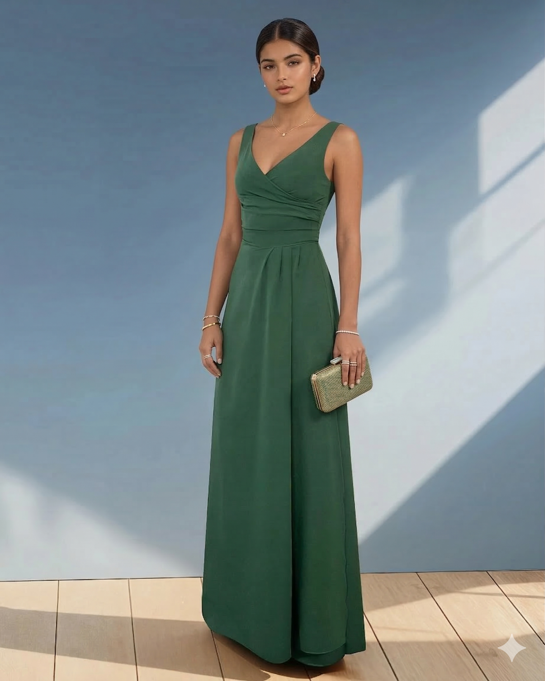 Rochie lungă cu decolteu în V verde 