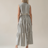 Rochie lungă cu dungi și șiret kaki PR995