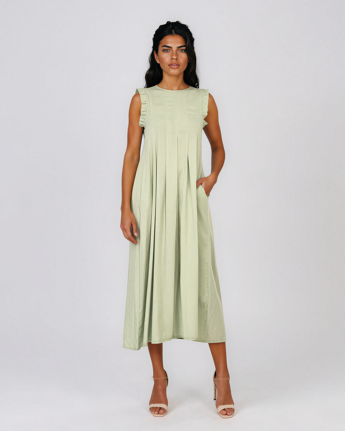 Rochie lungă cu pense pe față și spate aqua HL128