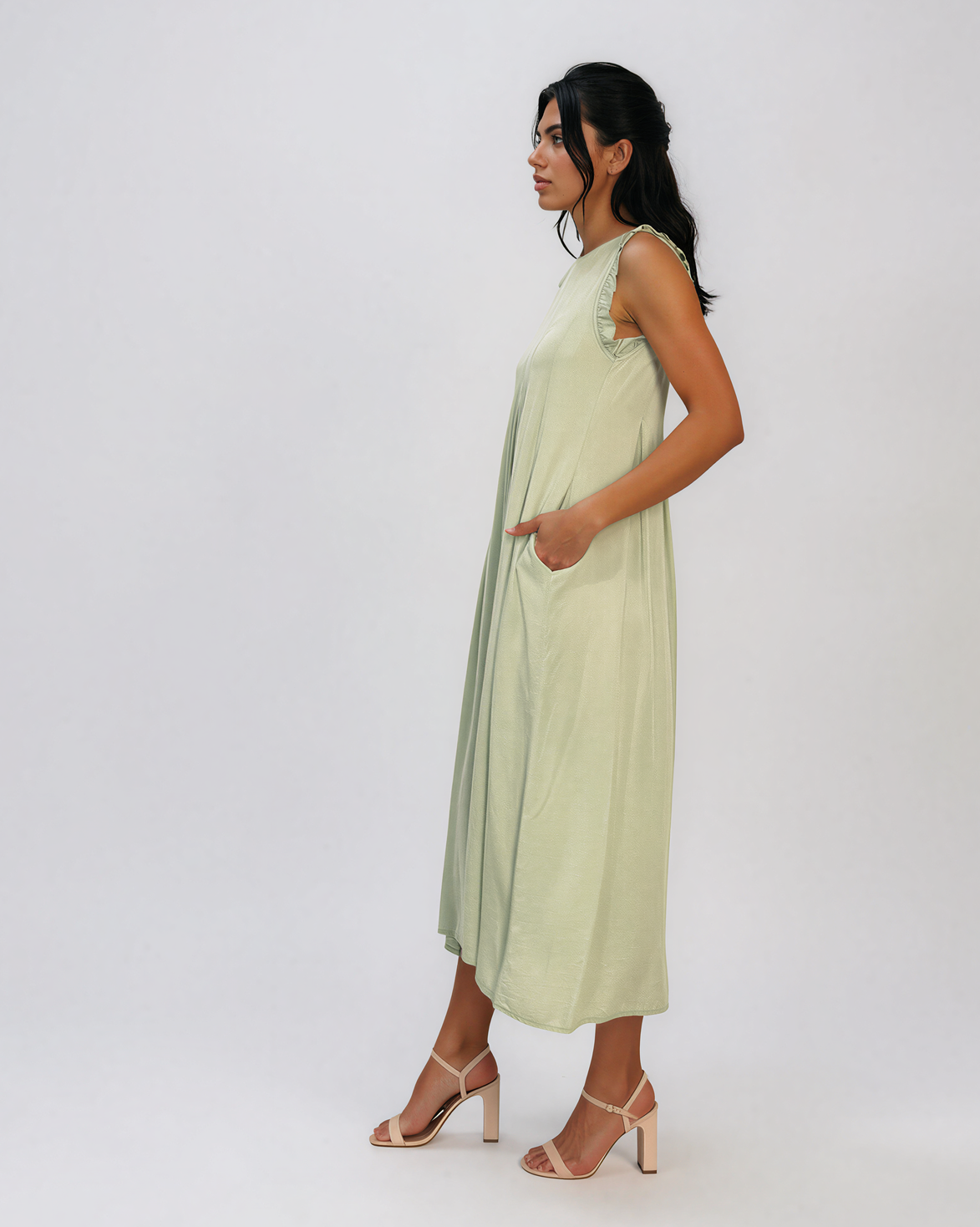 Rochie lungă cu pense pe față și spate aqua HL128