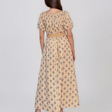 Rochie lungă cu print geometric și curea beige PN025