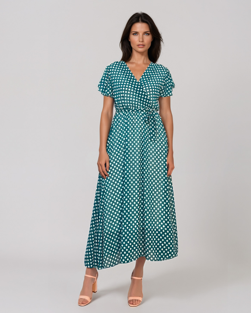 Rochie lungă din voal cu decolteu adânc verde HL070