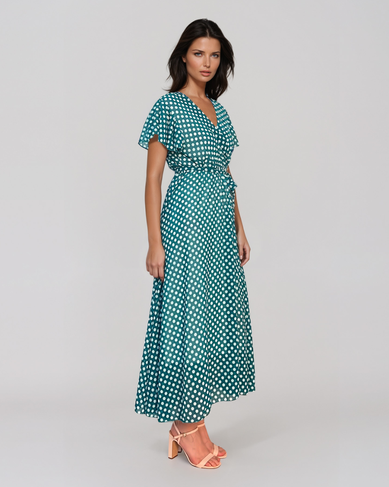 Rochie lungă din voal cu decolteu adânc verde HL070