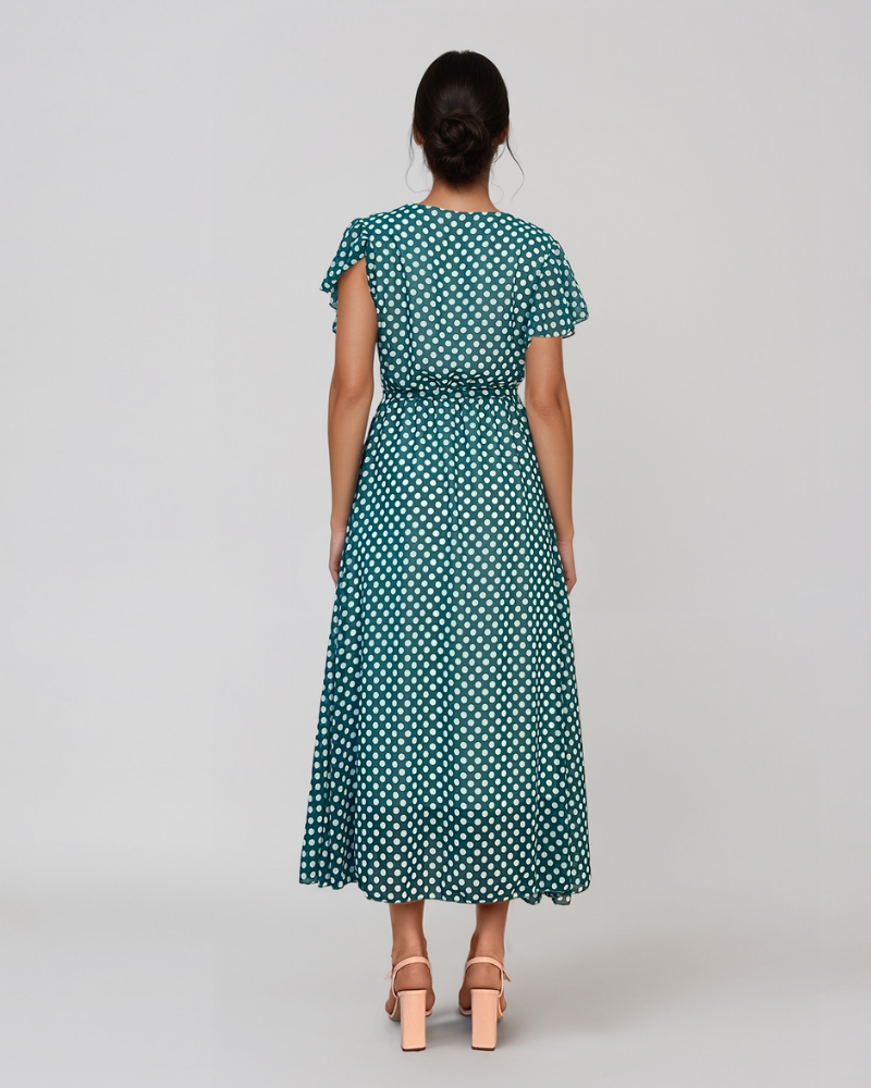 Rochie lungă din voal cu decolteu adânc verde HL070