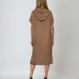 Rochie lungă în spate cu glugă și buzunare beige 