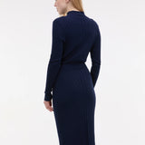 Rochie lungă tricotată mulată tubulară cu mâneci lungi  ORSAY bleumarin ORS010