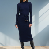 Rochie lungă tricotată mulată tubulară cu mâneci lungi  ORSAY bleumarin ORS010
