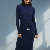 Rochie lungă tricotată mulată tubulară cu mâneci lungi  ORSAY bleumarin ORS010
