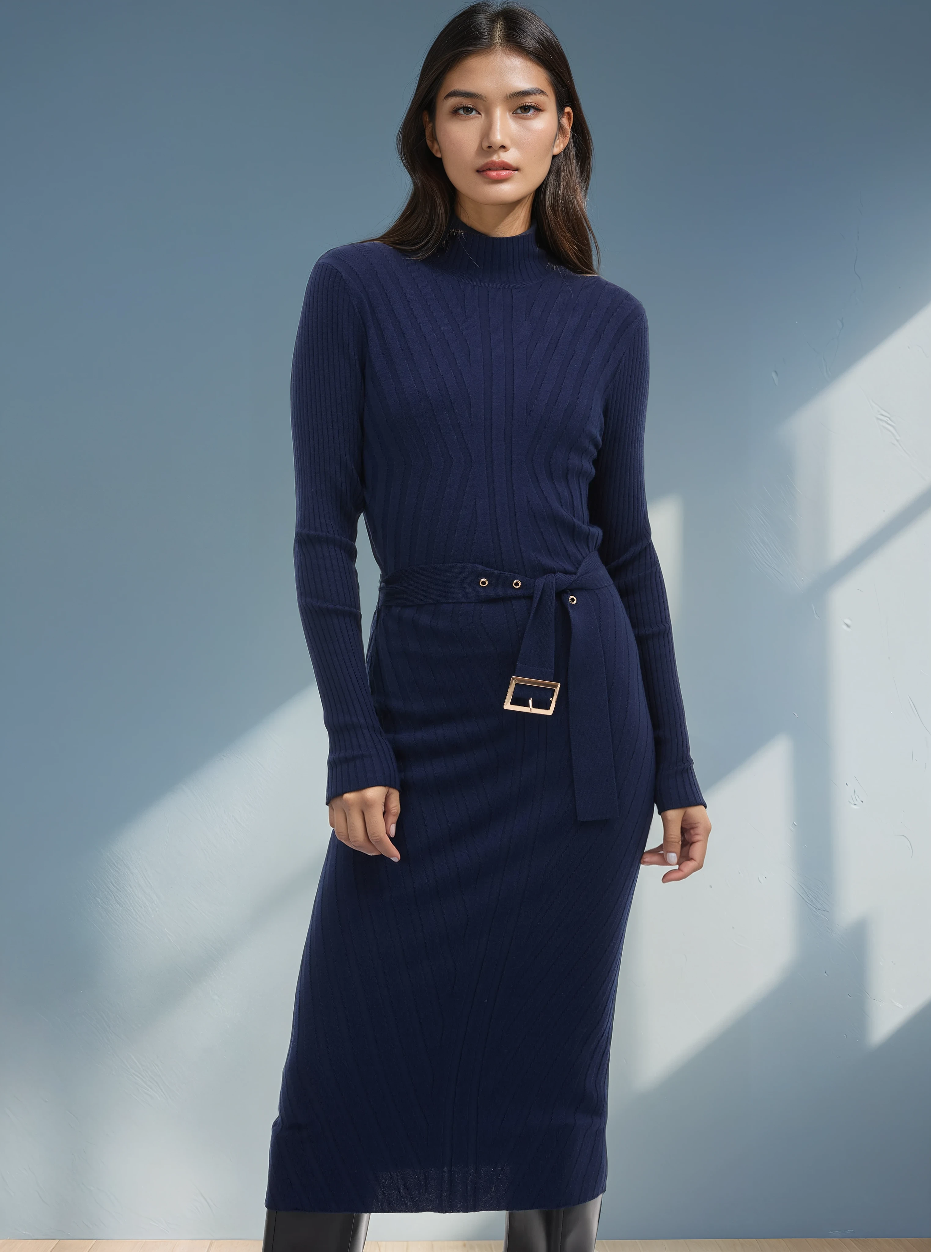 Rochie lungă tricotată mulată tubulară cu mâneci lungi  ORSAY bleumarin ORS010