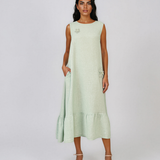 Rochie maxi din in fără mâneci, cu buzunare aqua PN067