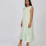 Rochie maxi din in fără mâneci, cu buzunare aqua PN067