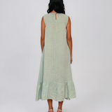 Rochie maxi din in fără mâneci, cu buzunare aqua PN067