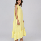 Rochie maxi din in fără mâneci, cu buzunare galben PN067