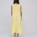 Rochie maxi din in fără mâneci, cu buzunare galben PN067