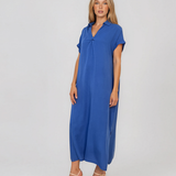 Rochie maxi tip cămașă din lyocell cu buzunare albastru HL160