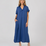 Rochie maxi tip cămașă din lyocell cu buzunare albastru HL160