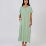 Rochie maxi tip cămașă din lyocell cu buzunare aqua HL160