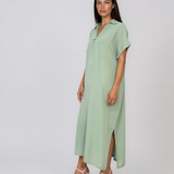 Rochie maxi tip cămașă din lyocell cu buzunare aqua HL160