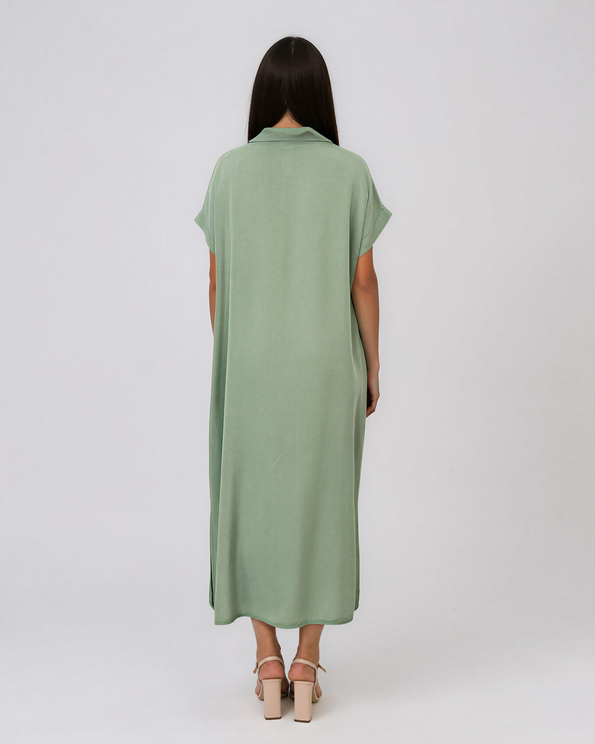 Rochie maxi tip cămașă din lyocell cu buzunare aqua HL160