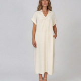 Rochie maxi tip cămașă din lyocell cu buzunare crem HL160