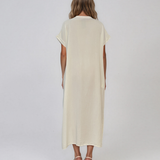 Rochie maxi tip cămașă din lyocell cu buzunare crem HL160