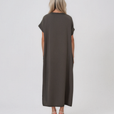 Rochie maxi tip cămașă din lyocell cu buzunare gri închis HL160