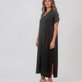 Rochie maxi tip cămașă din lyocell cu buzunare negru HL160