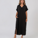 Rochie maxi tip cămașă din lyocell cu buzunare negru HL160