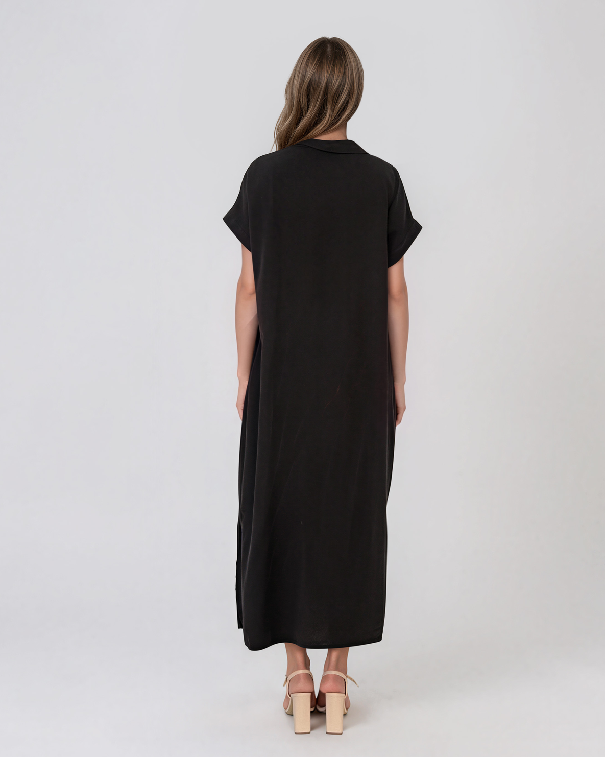 Rochie maxi tip cămașă din lyocell cu buzunare negru HL160