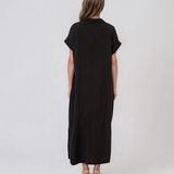 Rochie maxi tip cămașă din lyocell cu buzunare negru HL160