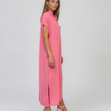 Rochie maxi tip cămașă din lyocell cu buzunare roz HL160