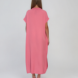 Rochie maxi tip cămașă din lyocell cu buzunare roz HL160