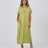 Rochie maxi tip cămașă din lyocell cu buzunare verde HL160