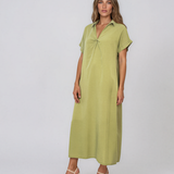 Rochie maxi tip cămașă din lyocell cu buzunare verde HL160