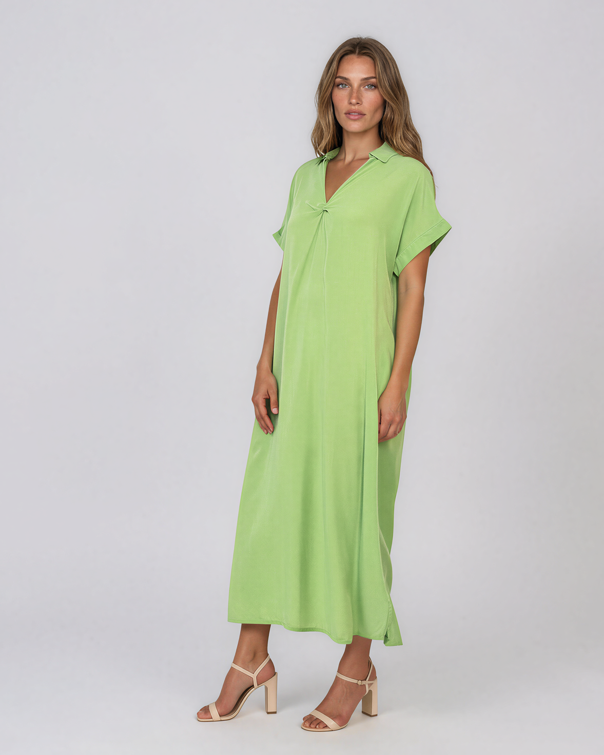 Rochie maxi tip cămașă din lyocell cu buzunare vernil HL160