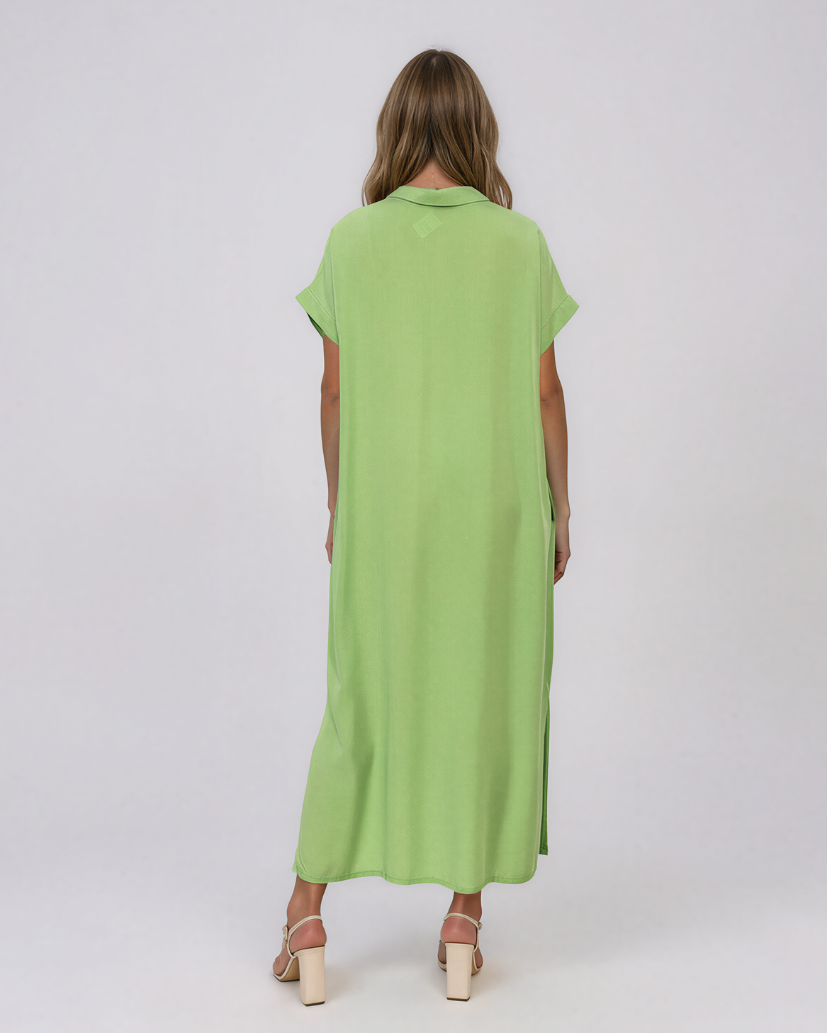 Rochie maxi tip cămașă din lyocell cu buzunare vernil HL160