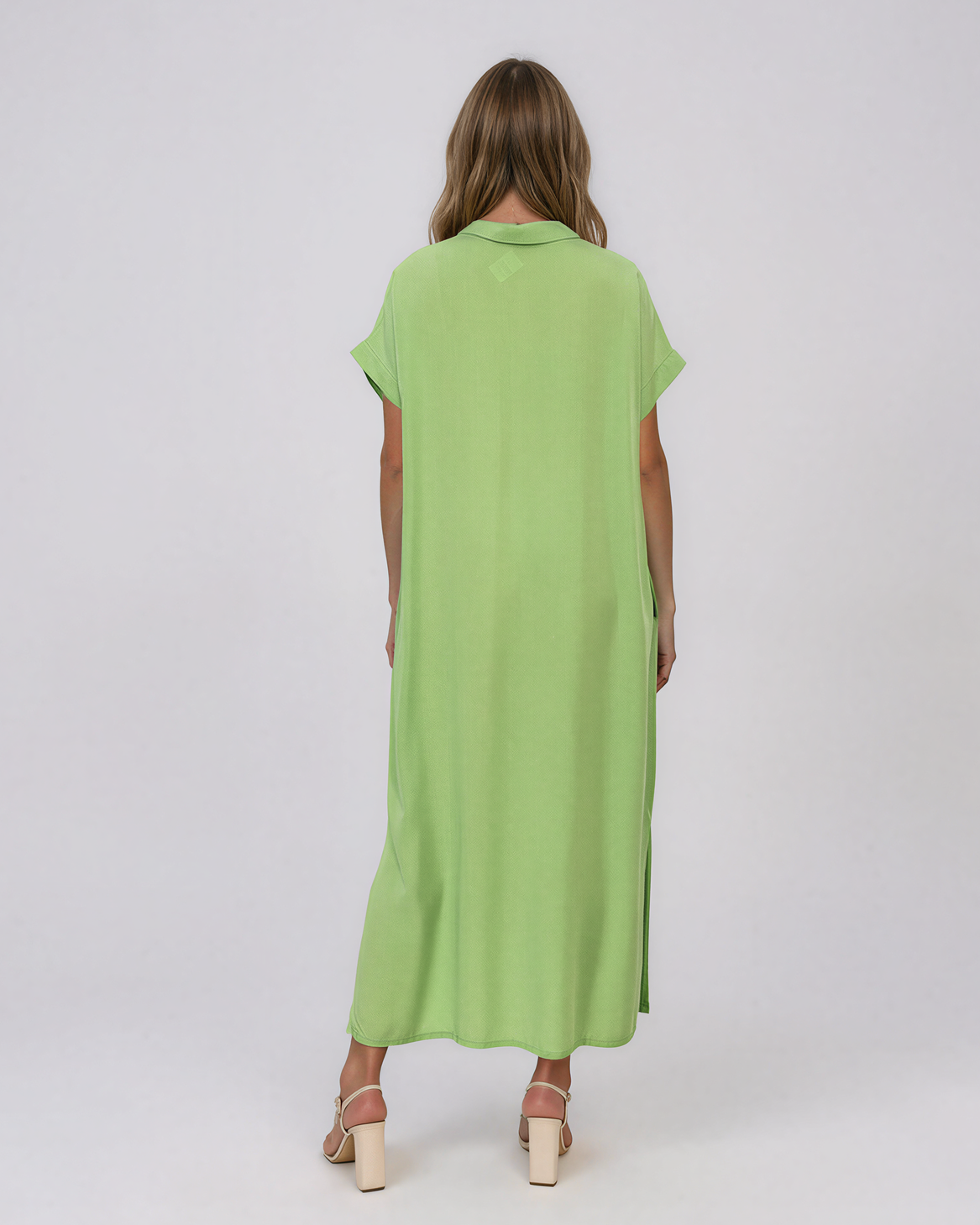 Rochie maxi tip cămașă din lyocell cu buzunare vernil HL160