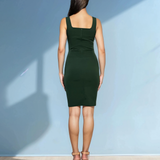 Rochie midi cu bretele și slit pe picior verde 